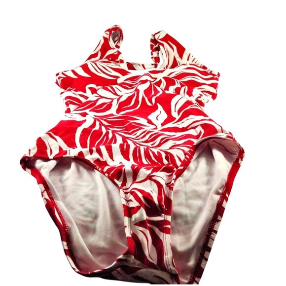 Apt. 9 Women's Petite Large Shadow Red Ring Keyhole One-Piece Bathing Suit NWT - Picture 2 of 13